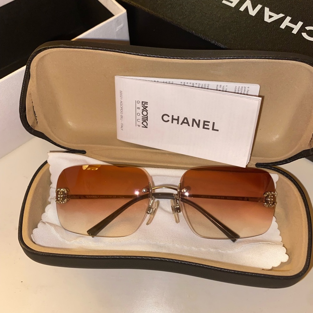 RARE Chanel Brown Rimless Sunglasses in 4017-D